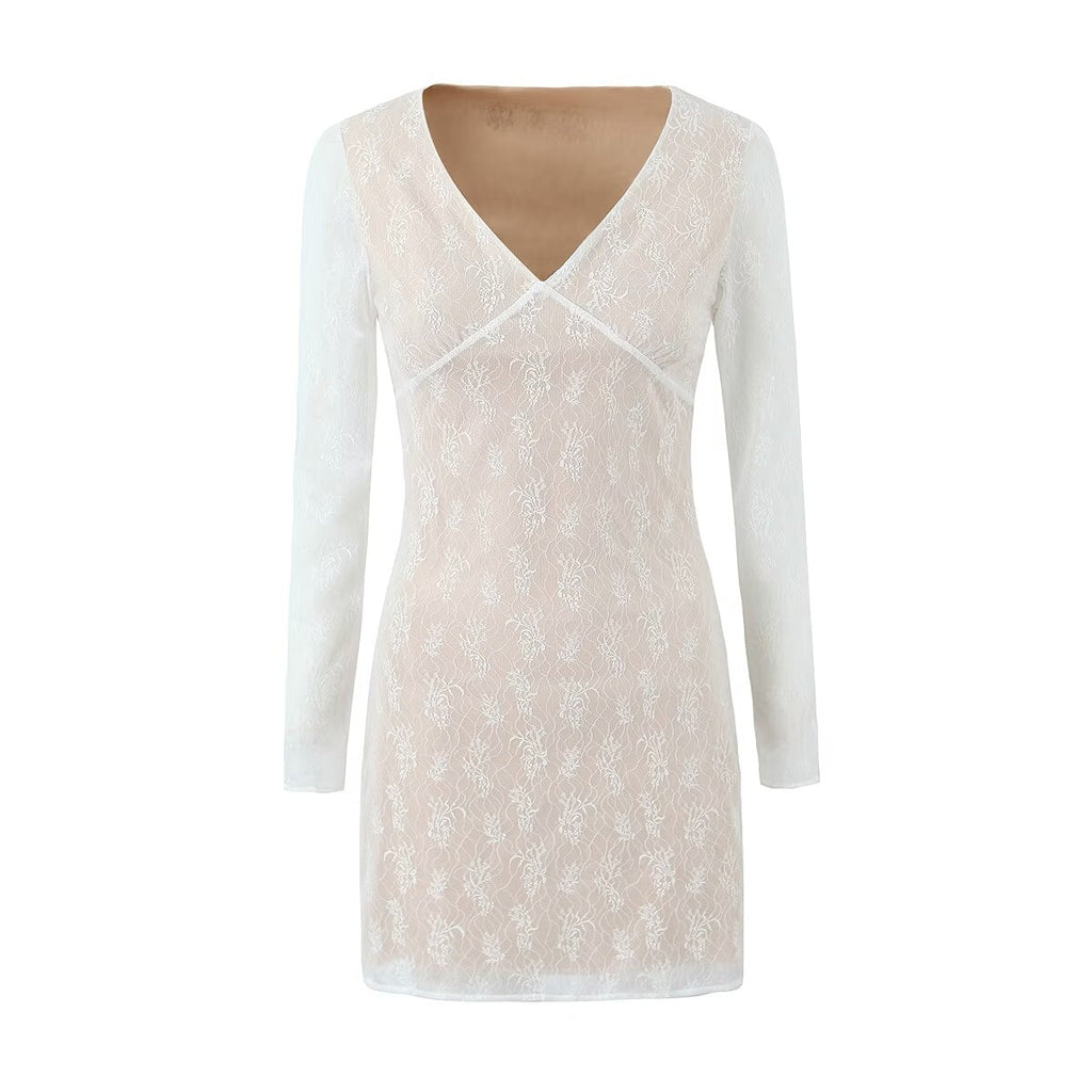Sexy V neck Long Sleeve Lace Dress Spring Slim Fit Slimming Sheath Sexy