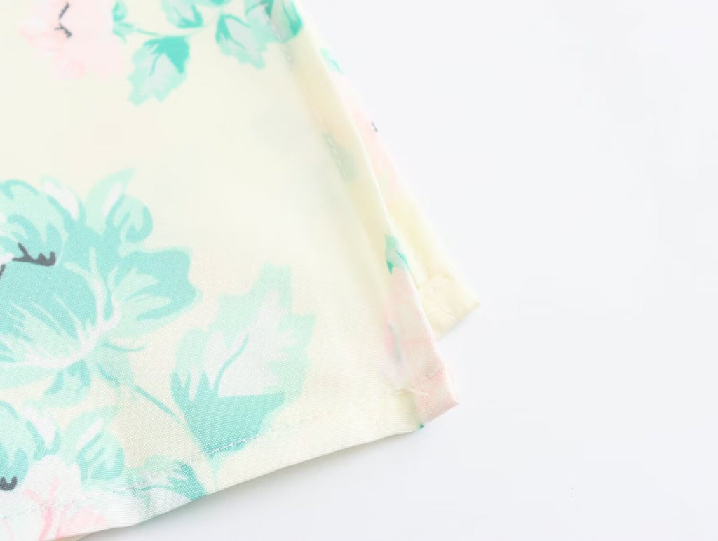 Spring Women Clothing V Neck Short Sleeve High Waist Print Dress Women
