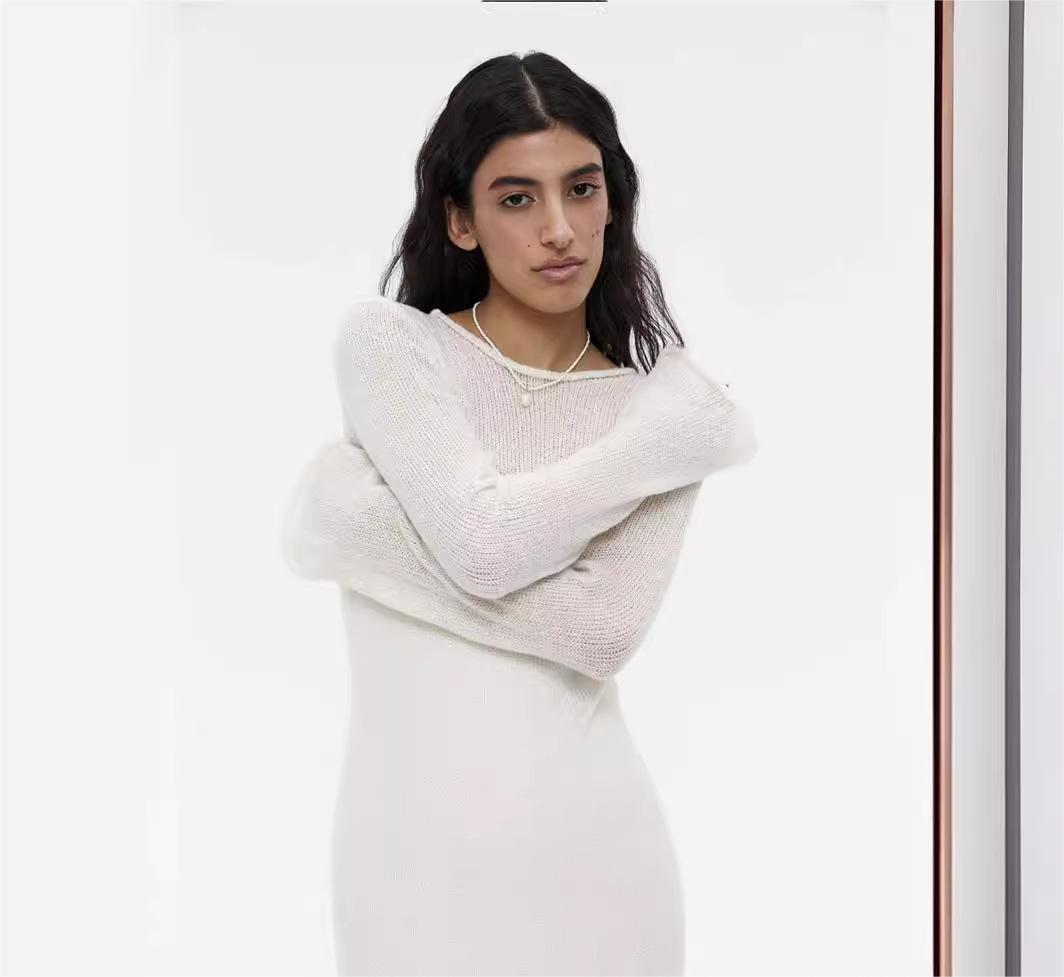 Knitted Hollow Out Cutout Out Dress Vest Dress Set Women Soft Knitted Blouse Vacation
