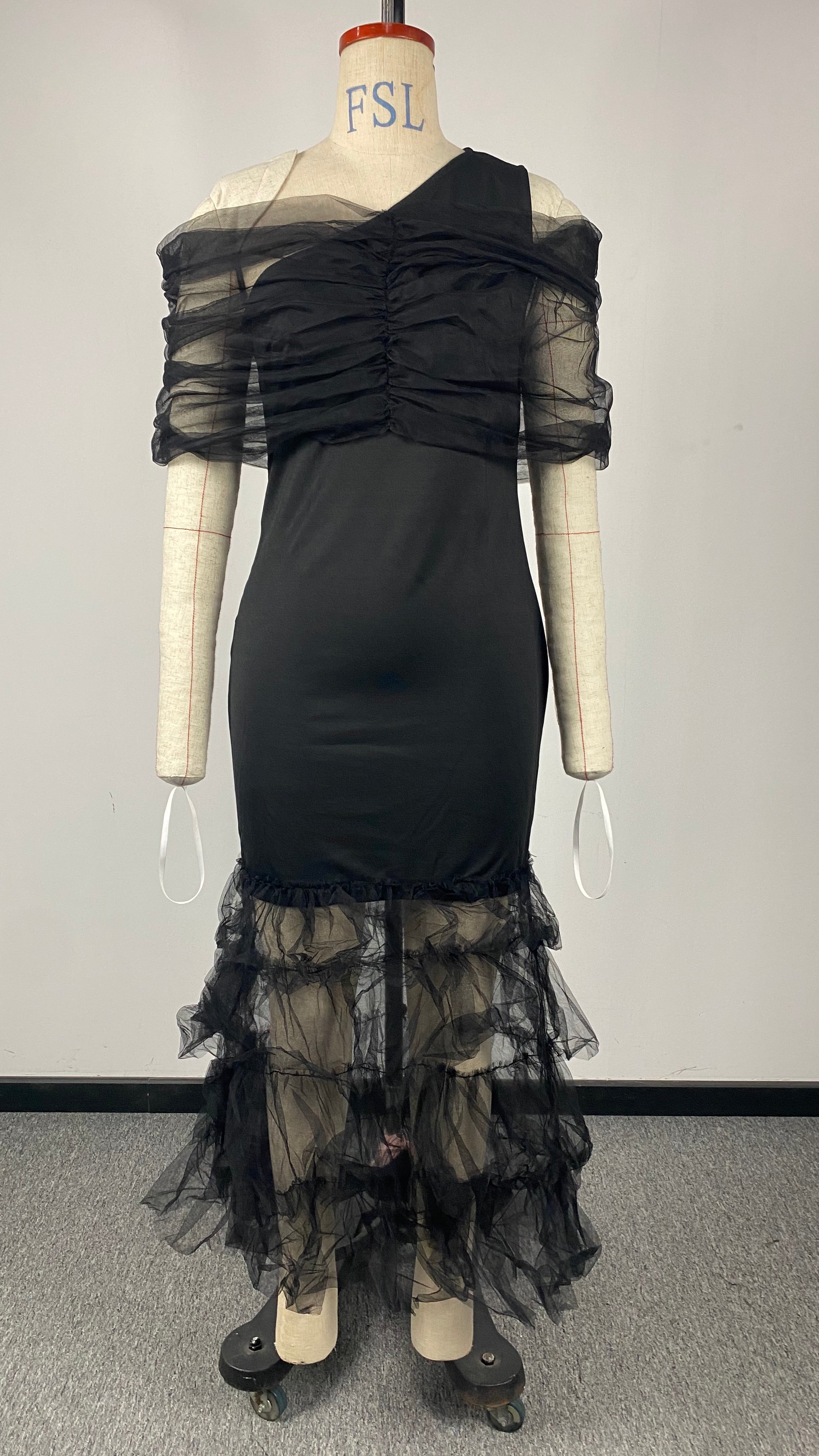 Women Clothing Trailing Sexy Dress Mesh Stitching Tube Top Evening Dress