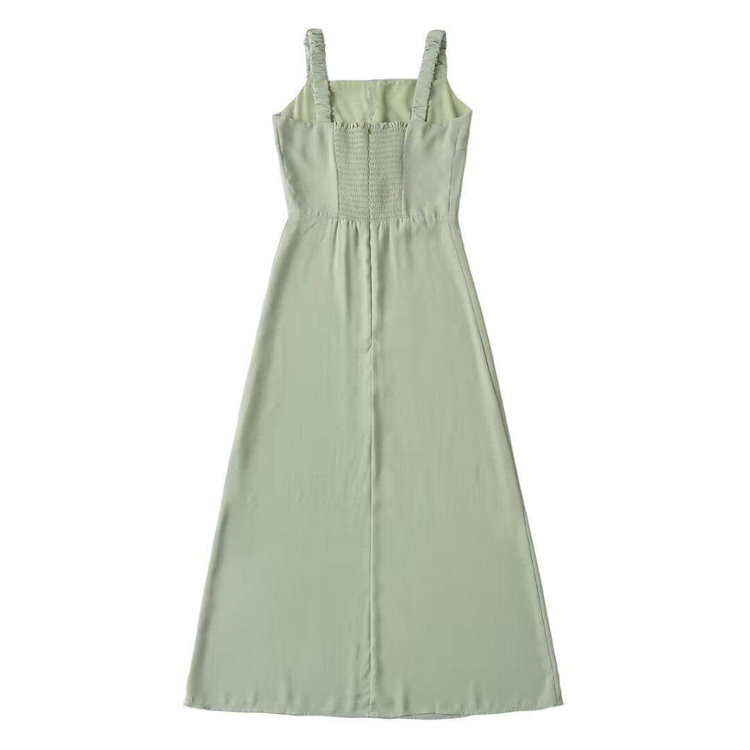 Solid Color Sweet Simple Square Collar Decorative Buttons Slim Fit Slimming Suspenders Piece