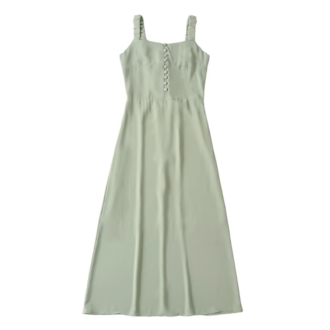 Solid Color Sweet Simple Square Collar Decorative Buttons Slim Fit Slimming Suspenders Piece