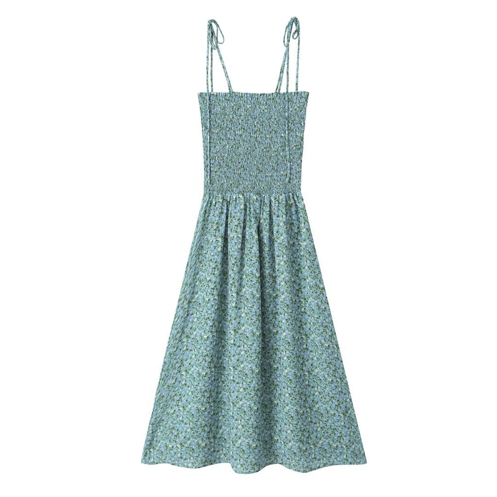 Summer Pastoral Fresh Slim Fit Tied Printing Slip Dress Women