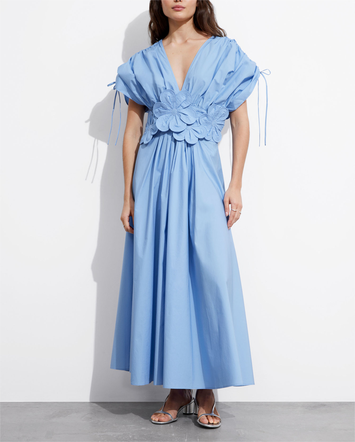 French Tea Break Elegant Dress Autumn V neck Applique Stitching A line Maxi Dress Women