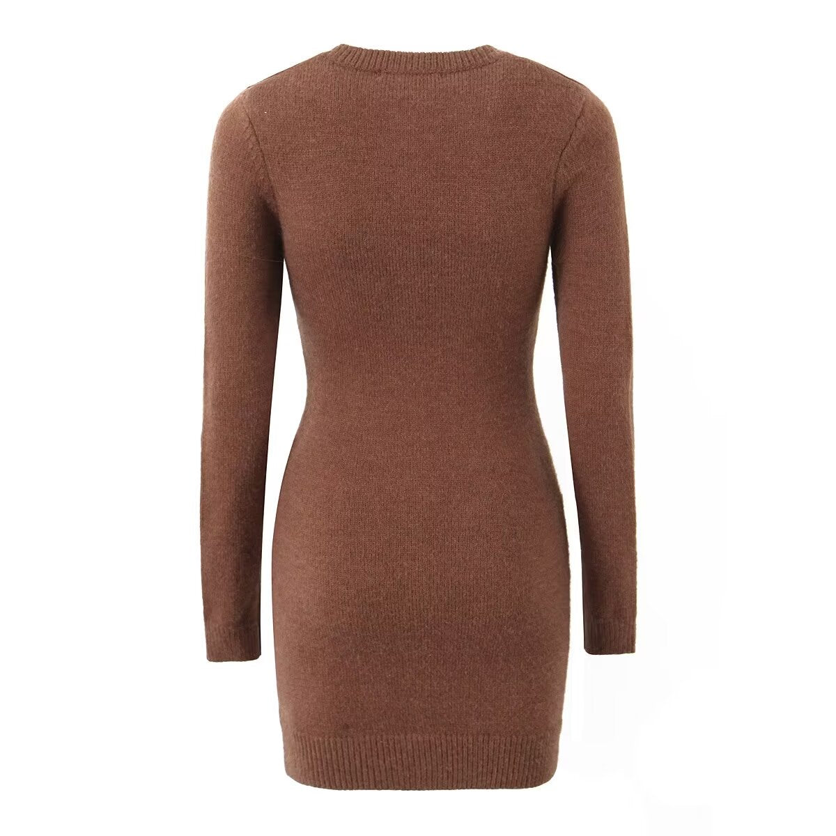 Knitted Long Sleeve Button Slim Fit Dress Sexy Slimming Hip Autumn Winter Black Knitted Women Clothing Dress