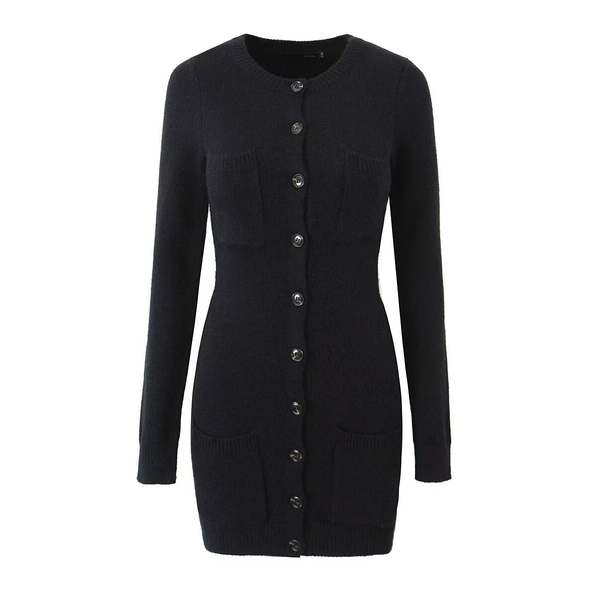 Knitted Long Sleeve Button Slim Fit Dress Sexy Slimming Hip Autumn Winter Black Knitted Women Clothing Dress