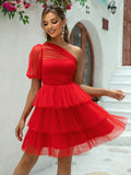 Summer Women Clothing Advanced Shoulder Tiered Dress Voile Dress