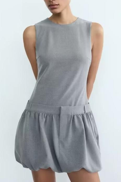 Women Wide Swing round Neck Sleeveless Short Version Dress Puffy dress