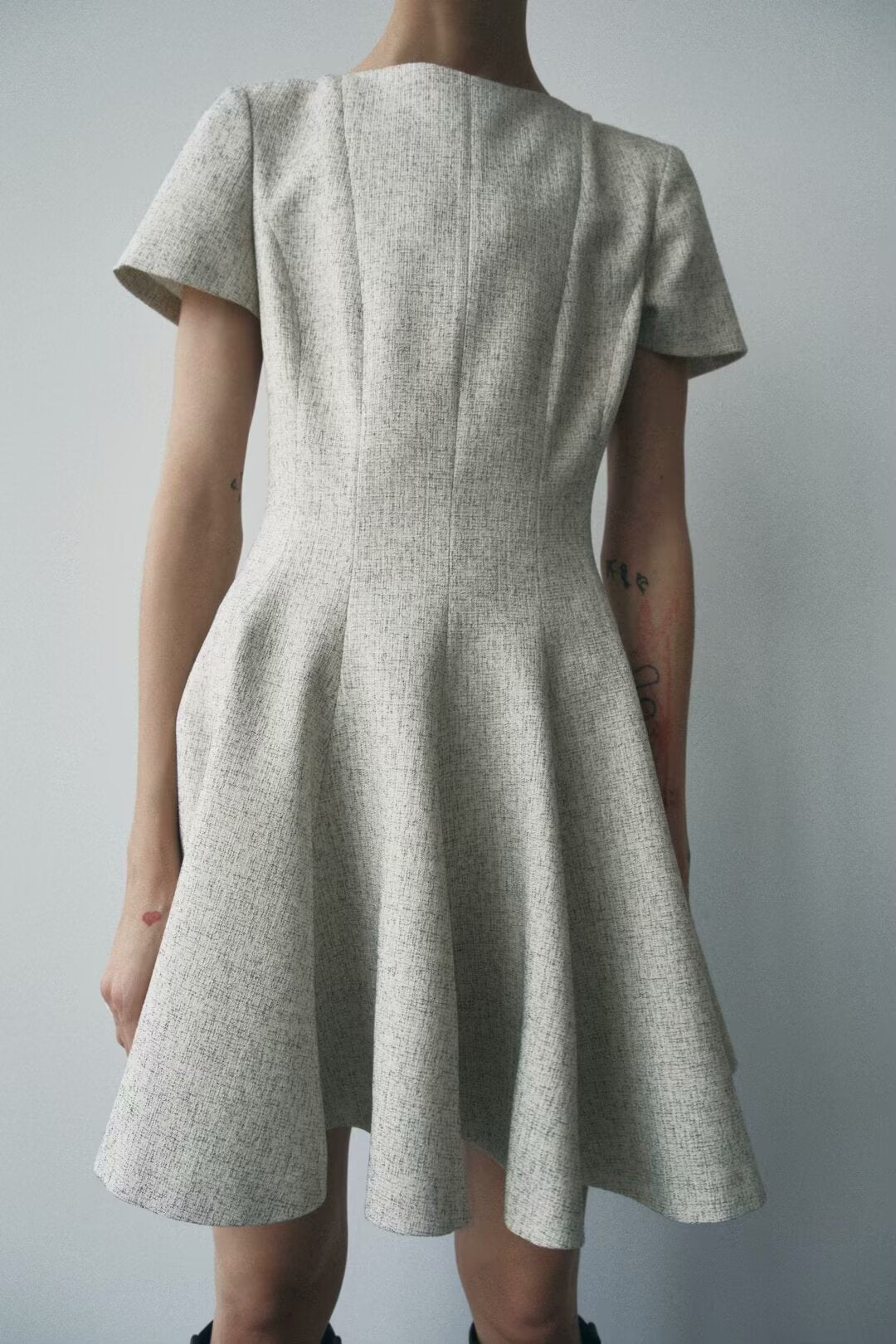 Women French Wave Wide Swing round Neck Short Sleeve Dress