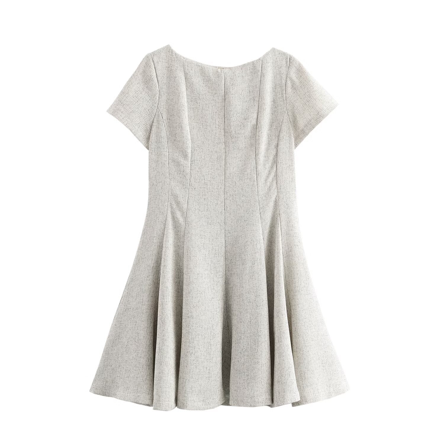 Women French Wave Wide Swing round Neck Short Sleeve Dress