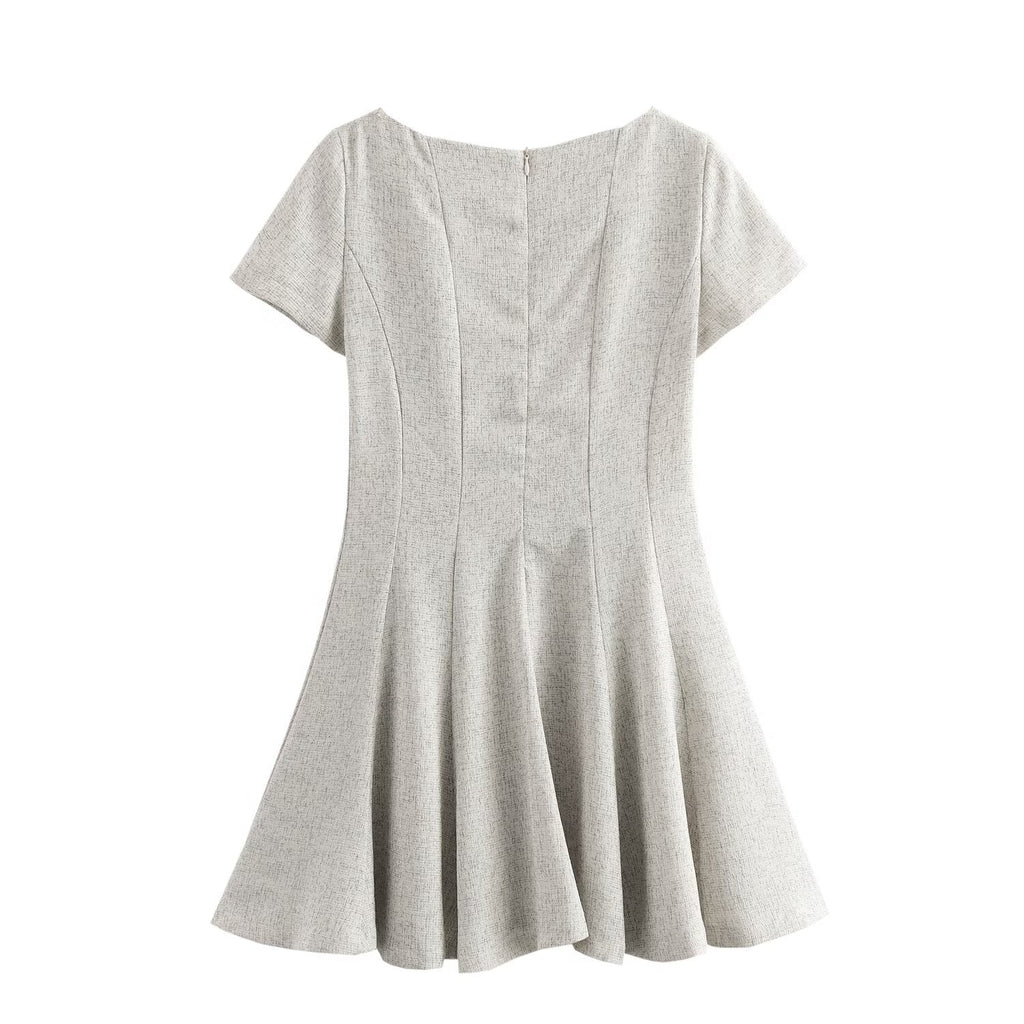 Women French Wave Wide Swing round Neck Short Sleeve Dress