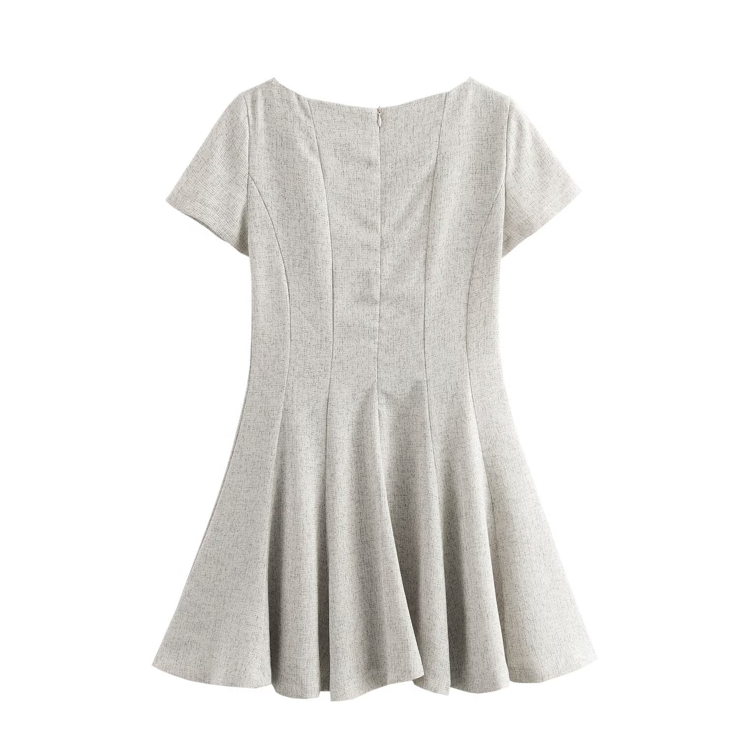 Women French Wave Wide Swing round Neck Short Sleeve Dress