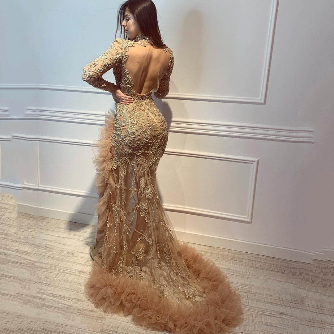 Women Dress Sexy Cocktail Elegant Mesh Long Fish Tail Evening Dress Women