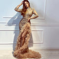 Women Dress Sexy Cocktail Elegant Mesh Long Fish Tail Evening Dress Women
