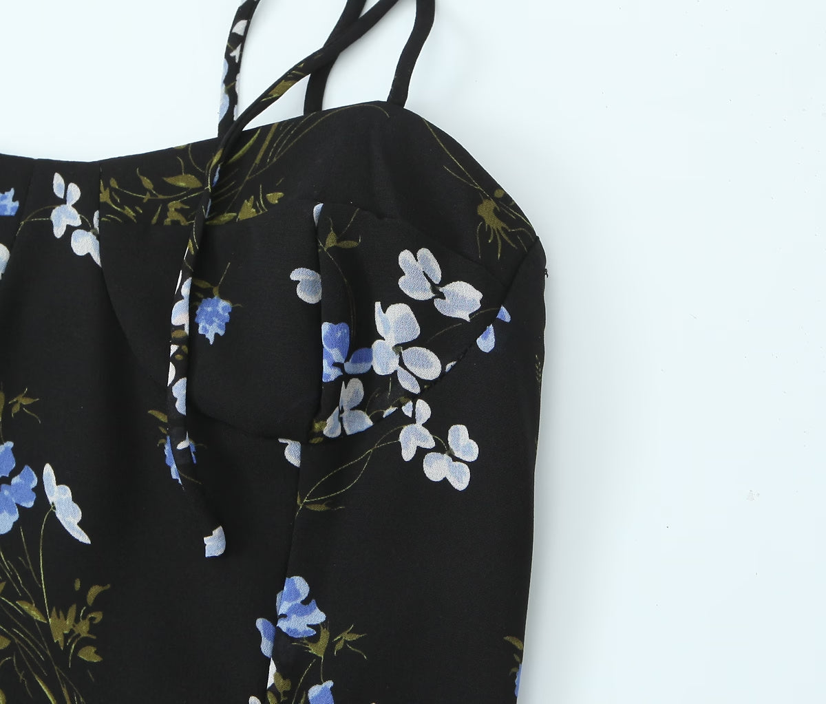 Spring French Vintage Floral Printed High Waist Sexy Side Split Hem Sling Dress