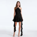 Women Summer Asymmetrical Design Patchwork Chiffon Slim Waist And Neck Dress
