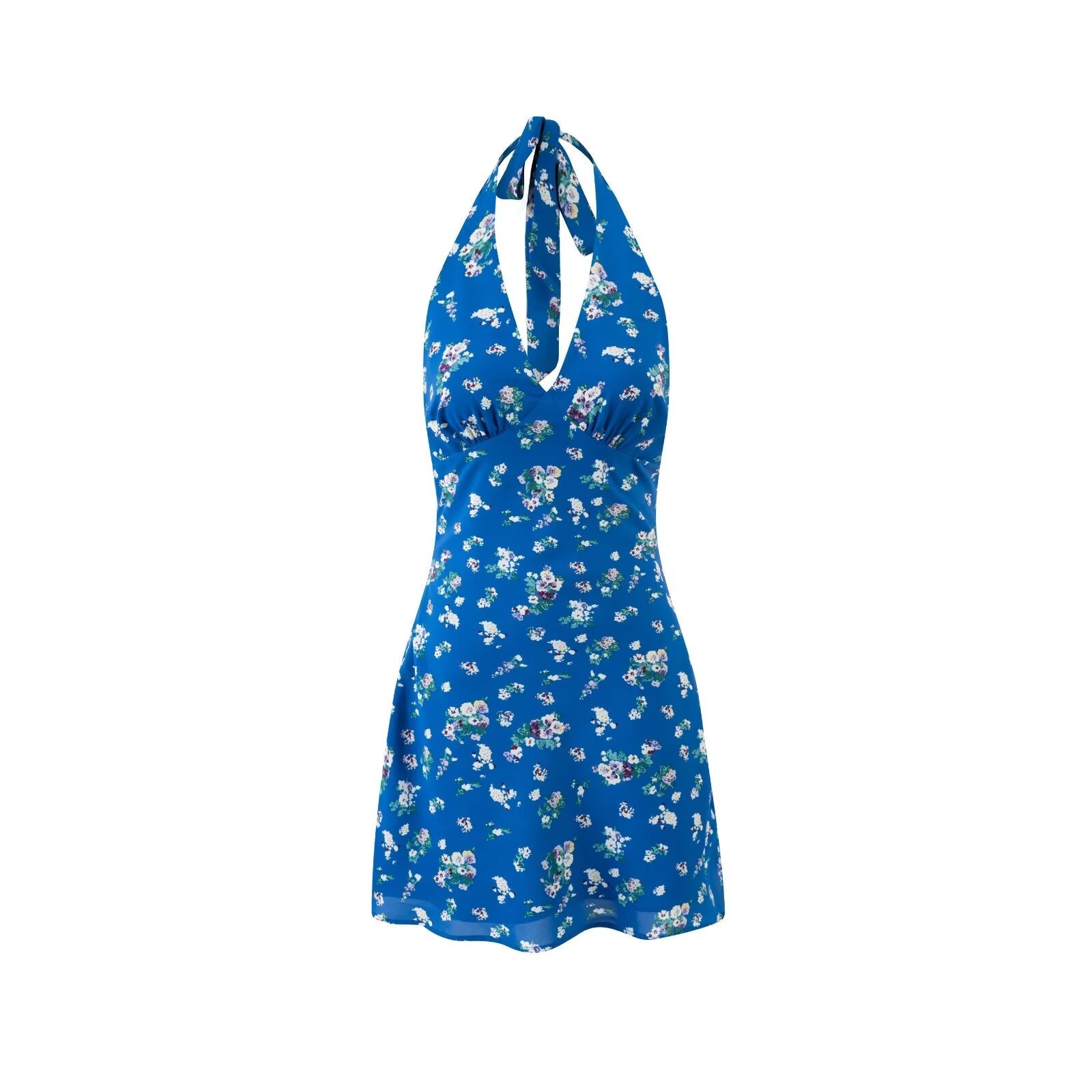 Spring Vacation Lace up Halter Women Waist Slimming Floral Dress