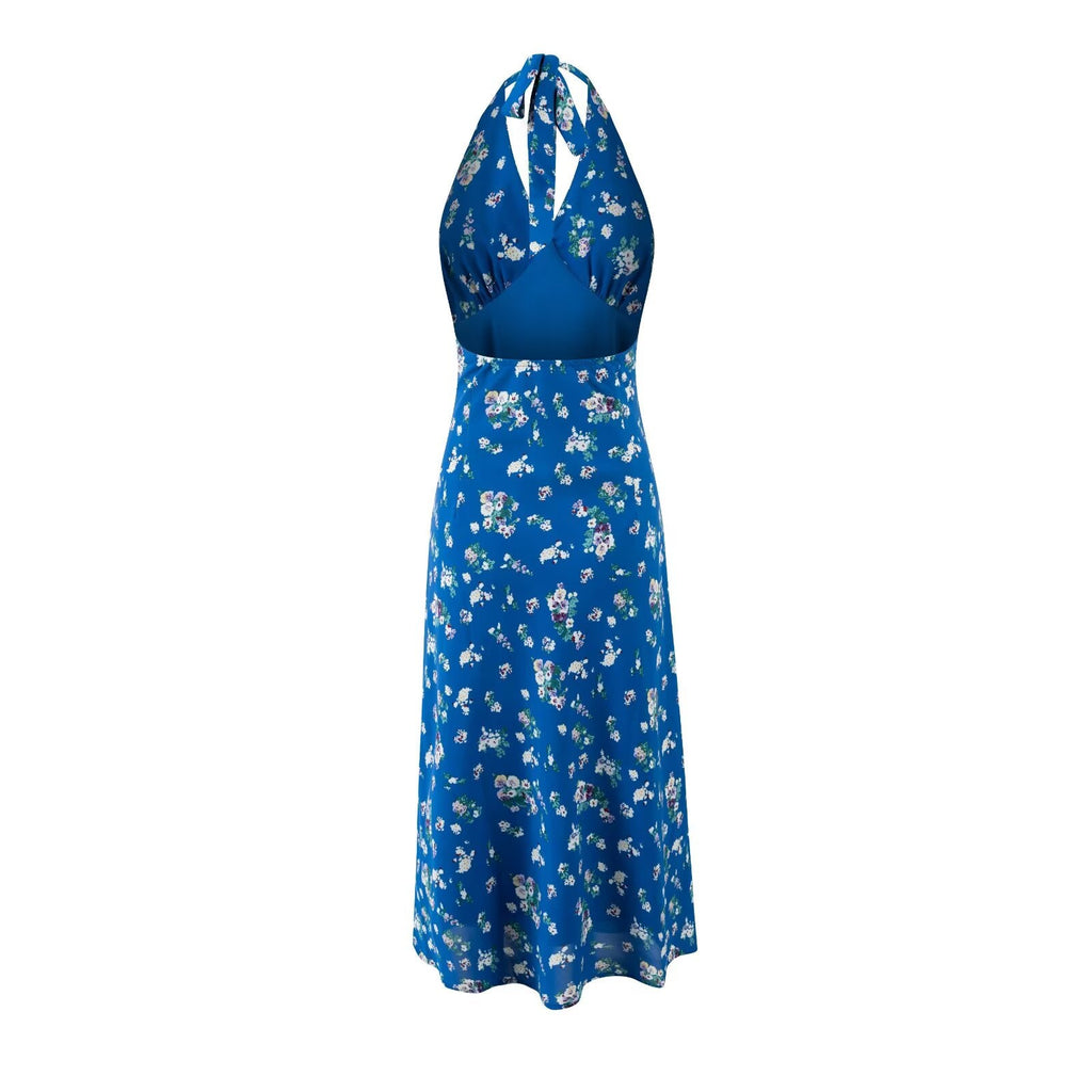 Spring Sexy Vacation Sexy V neck Strap Halterneck Printed Dress