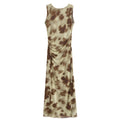 Women Pleated Silk Net Printing Midi Dress