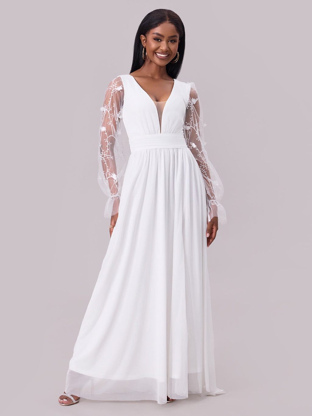 Wedding Dress Supply Women Dress Deep Collar Long Sleeve Wedding Dress