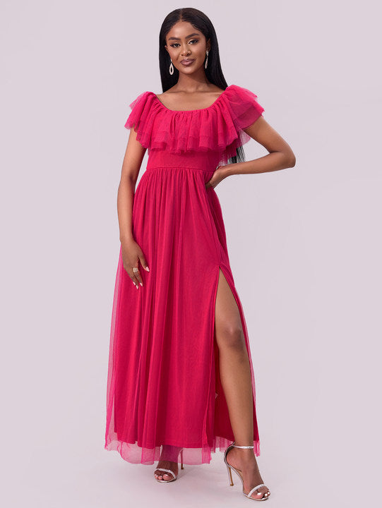 Spring Summer Women Clothing Sexy off Shoulder Tube Top Dress Folding Chiffon Big Hem Dress Maxi Dress