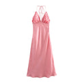 Spring Women Clothing French Design Silk Satin Texture Dress
