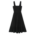 Spring Solid Color Square Collar Bow Embellished Lace Strap Dress