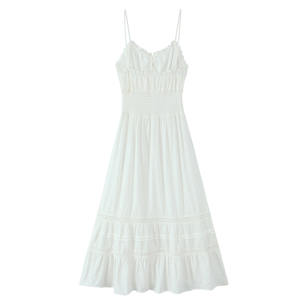 Spring Vintage Sexy Elastic Waisted Slimming Lace Fairy Spaghetti Strap Dress