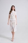 Women Spring Summer Stretch Lace Elegance Spliced Short Sleeve Dress High Fanny Pack Hip Dress