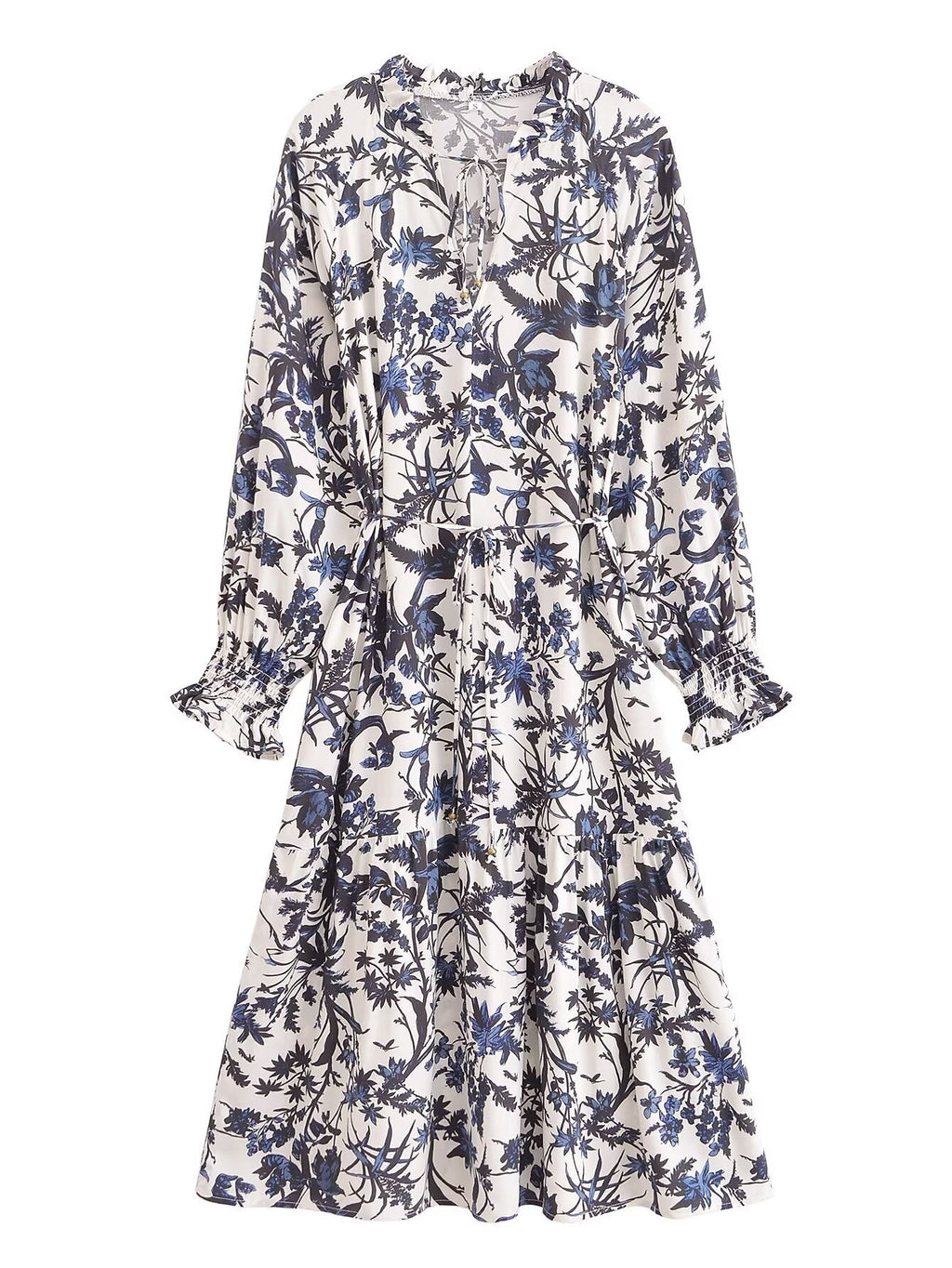 Bohemian Rayon Positioning Printed Casual Loose Waistband Long Sleeve Dress Summer Dress