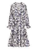 Bohemian Rayon Positioning Printed Casual Loose Waistband Long Sleeve Dress Summer Dress