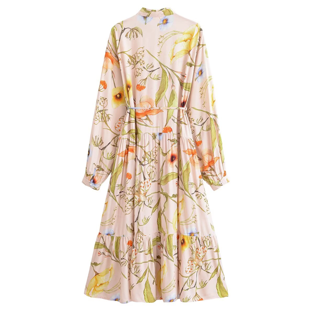 Women Water Printed Bohemian Casual Belt Dress
