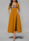 A Large Number Dresses Round Neck Contrast Color Half Sleeve Irregular Asymmetric Maxi Dress