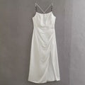 Spring Women Clothing Chain Ornament Silk Satin Texture Sling Dress