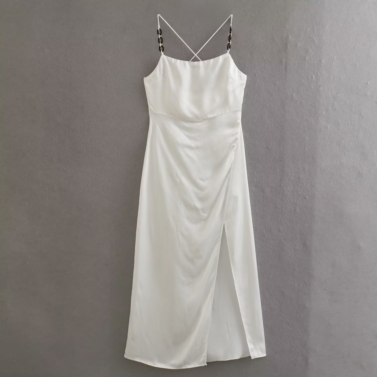 Spring Women Clothing Chain Ornament Silk Satin Texture Sling Dress