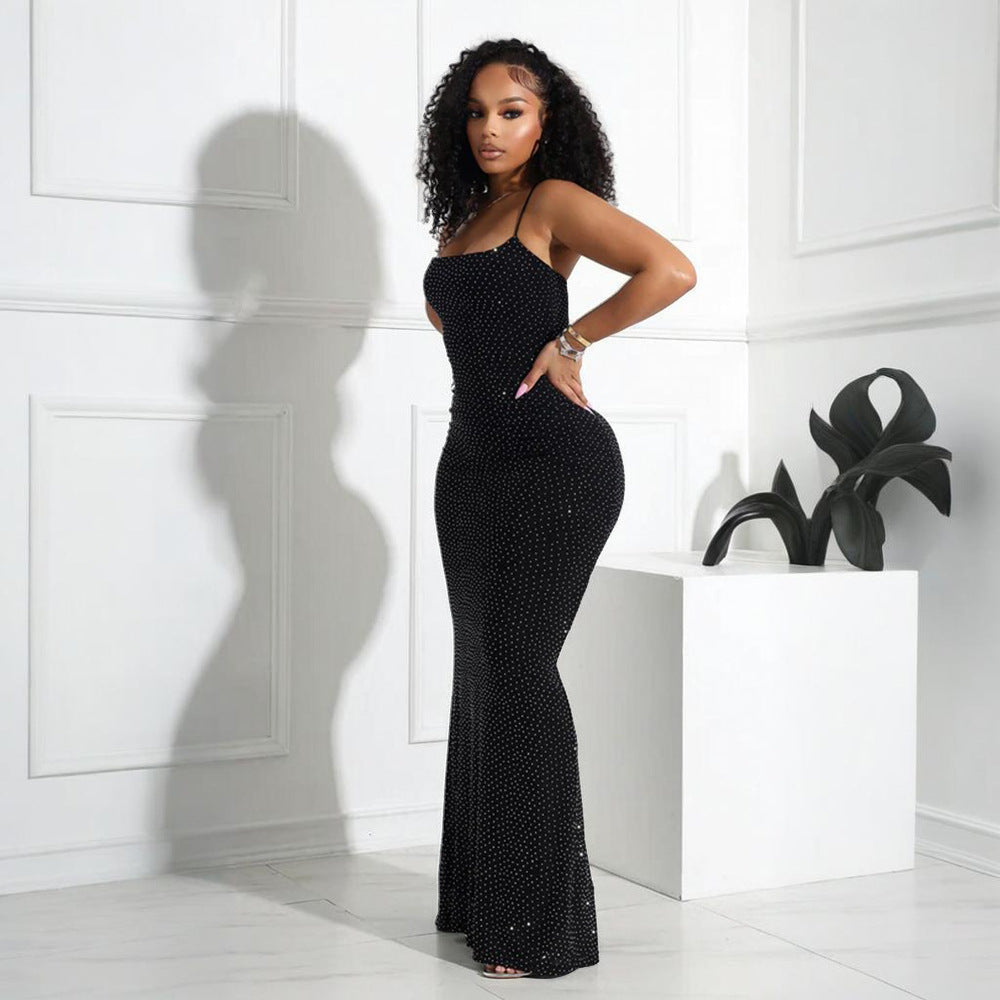 Sexy Sling Rhinestone Polyester Net Dress Sheath Dress Women