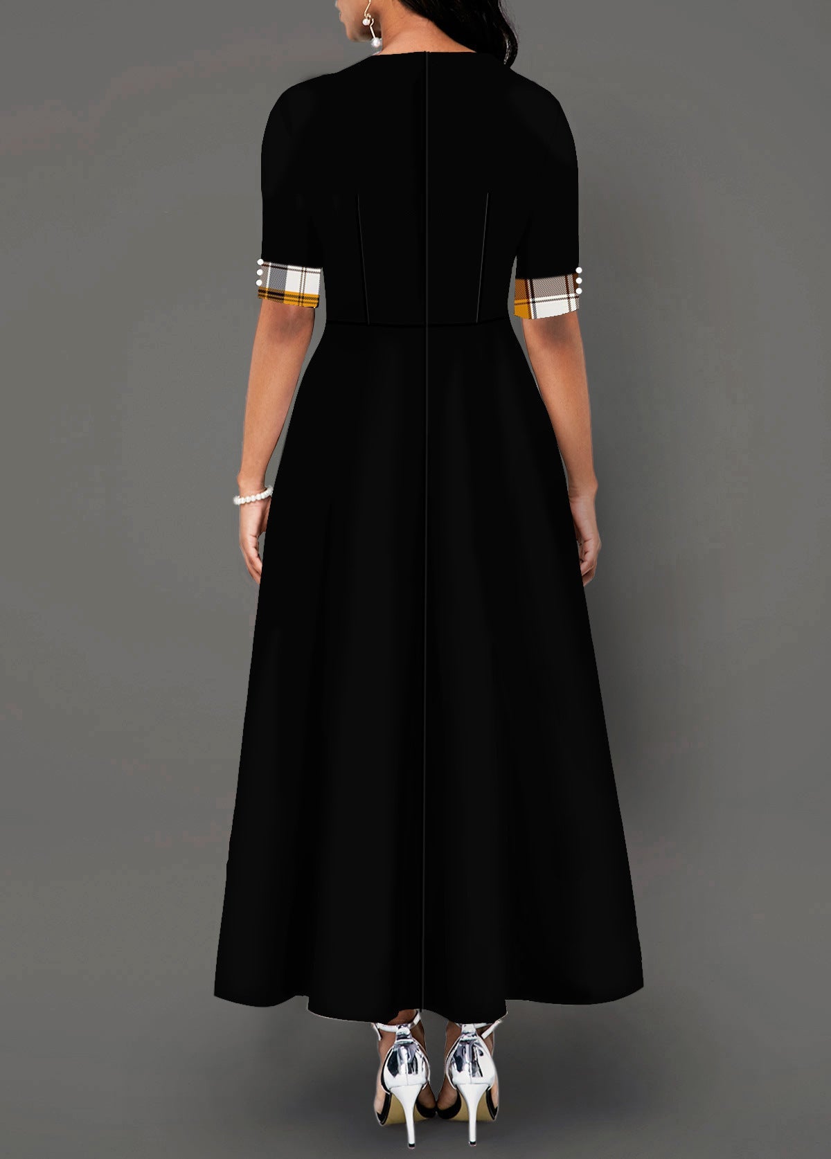 A Large Number Dresses Round Neck Contrast Color Half Sleeve Irregular Asymmetric Maxi Dress