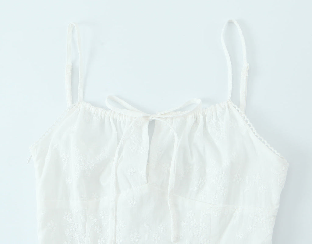 French Retro Square Collar Sexy Embroidery Suspender Sexy Stitching Lace Dress