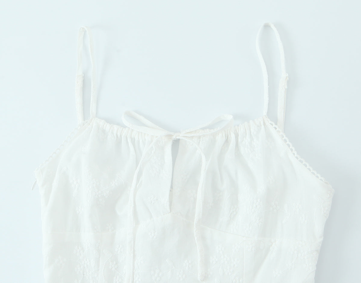French Retro Square Collar Sexy Embroidery Suspender Sexy Stitching Lace Dress