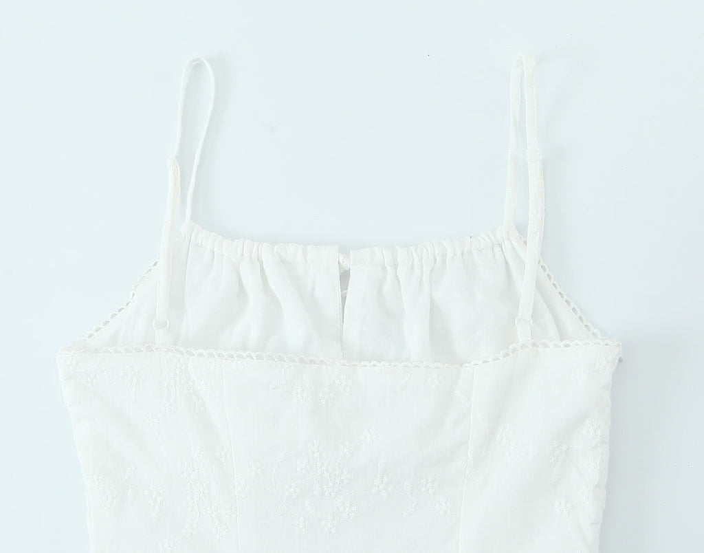 French Retro Square Collar Sexy Embroidery Suspender Sexy Stitching Lace Dress