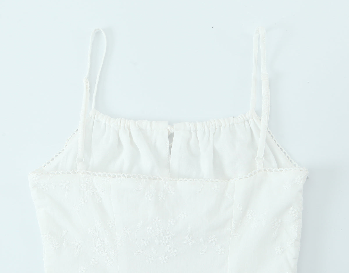 French Retro Square Collar Sexy Embroidery Suspender Sexy Stitching Lace Dress