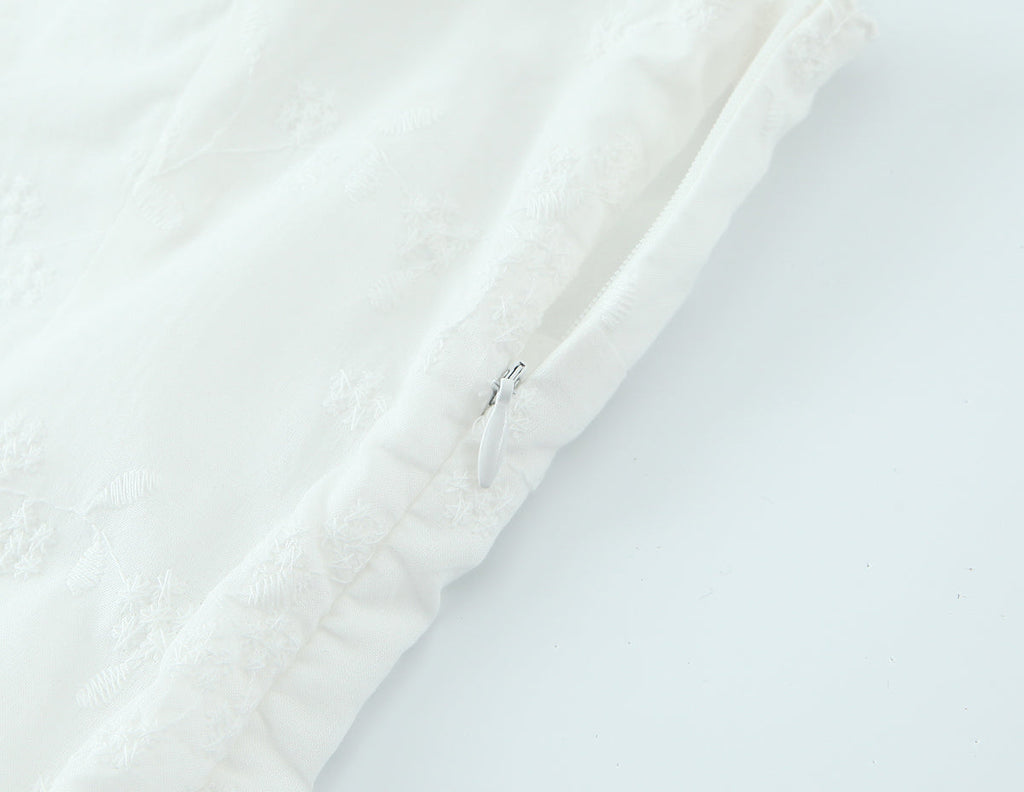 French Retro Square Collar Sexy Embroidery Suspender Sexy Stitching Lace Dress