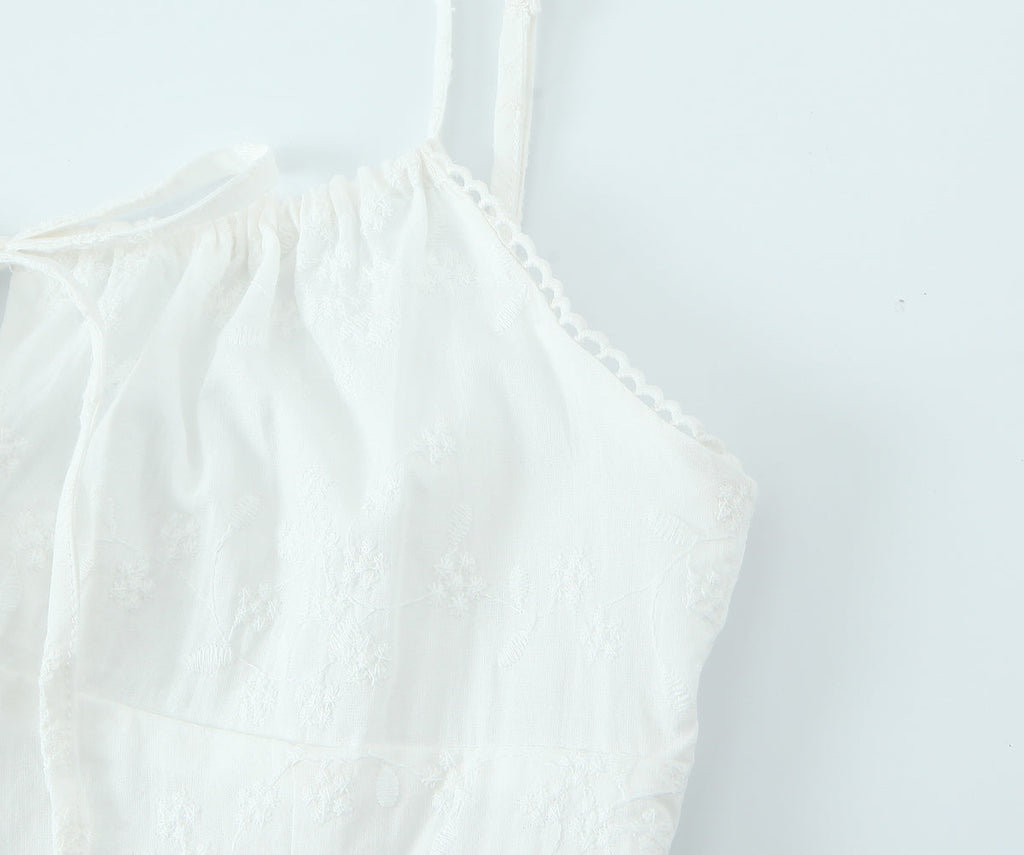 French Retro Square Collar Sexy Embroidery Suspender Sexy Stitching Lace Dress