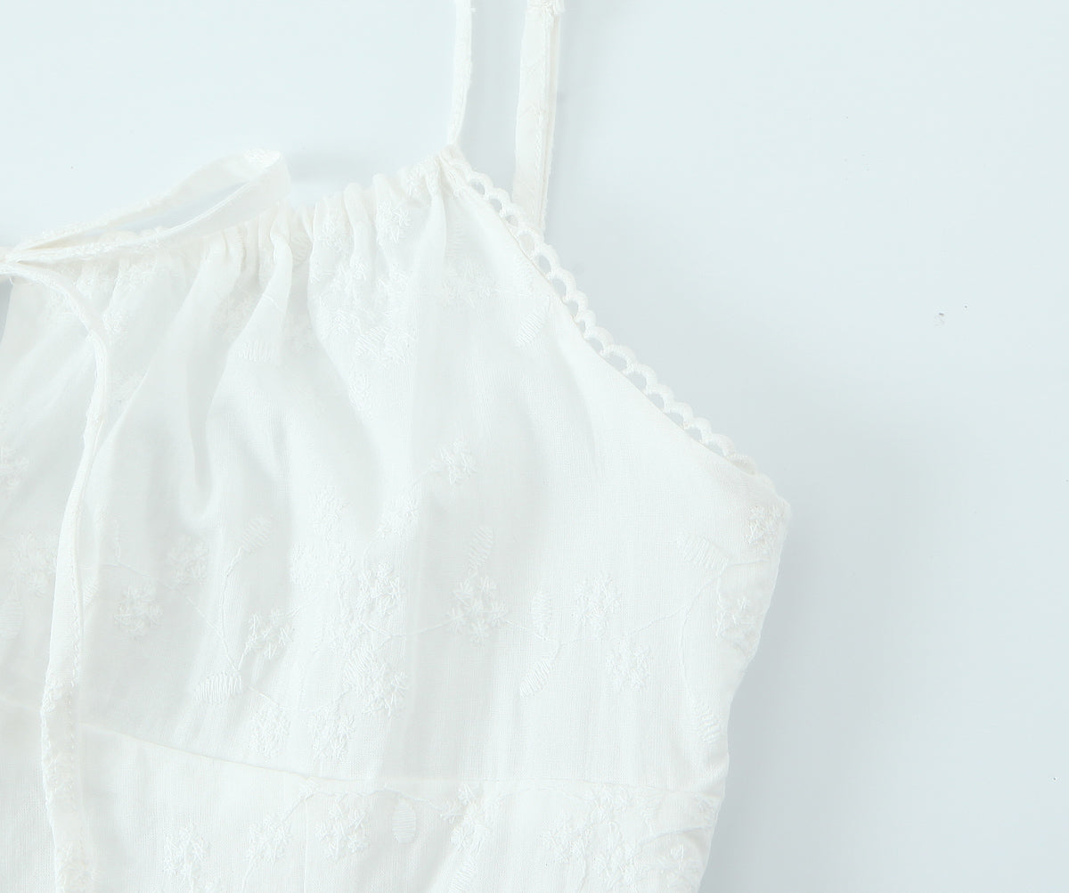 French Retro Square Collar Sexy Embroidery Suspender Sexy Stitching Lace Dress