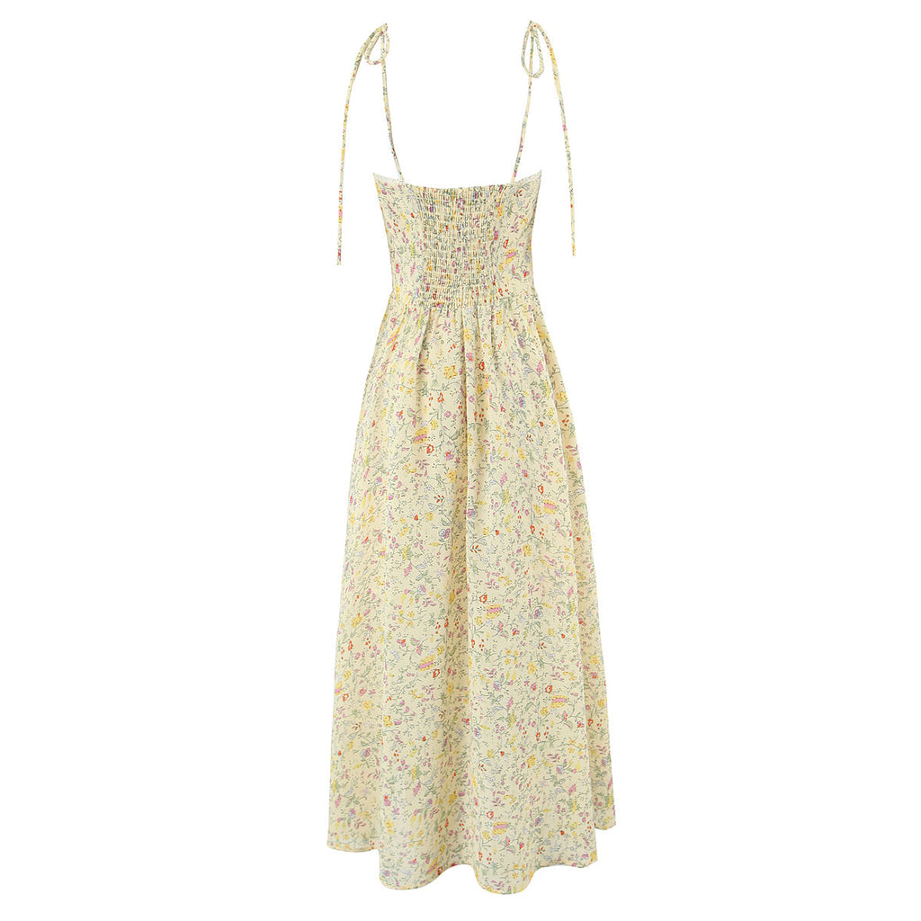 Women Sexy Backless Hip Women Bow Floral Strap Dress