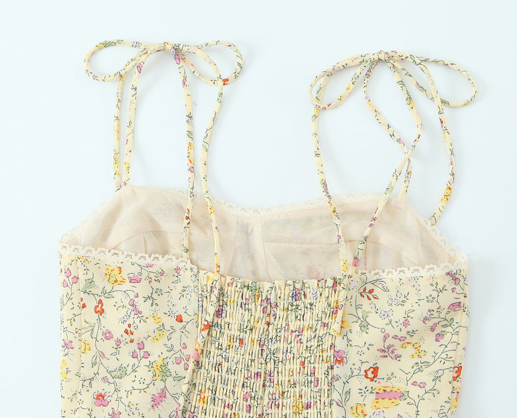 Women Sexy Backless Hip Women Bow Floral Strap Dress