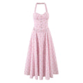 Romantic Sweet Pink Floral Sexy Slimming Beam Waist Backless Halter Dress