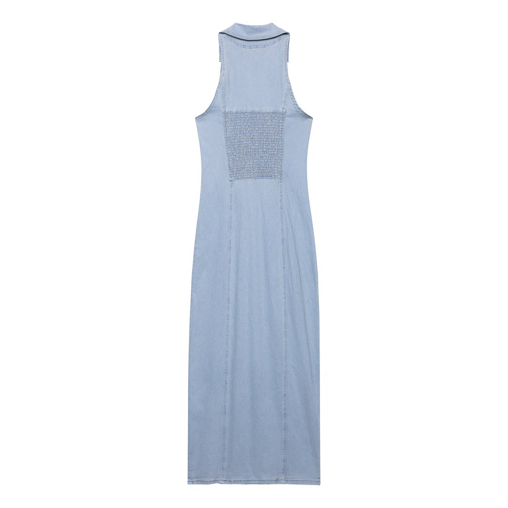 Women Clothing Early Spring Light Blue Sexy Button Denim Long Dress