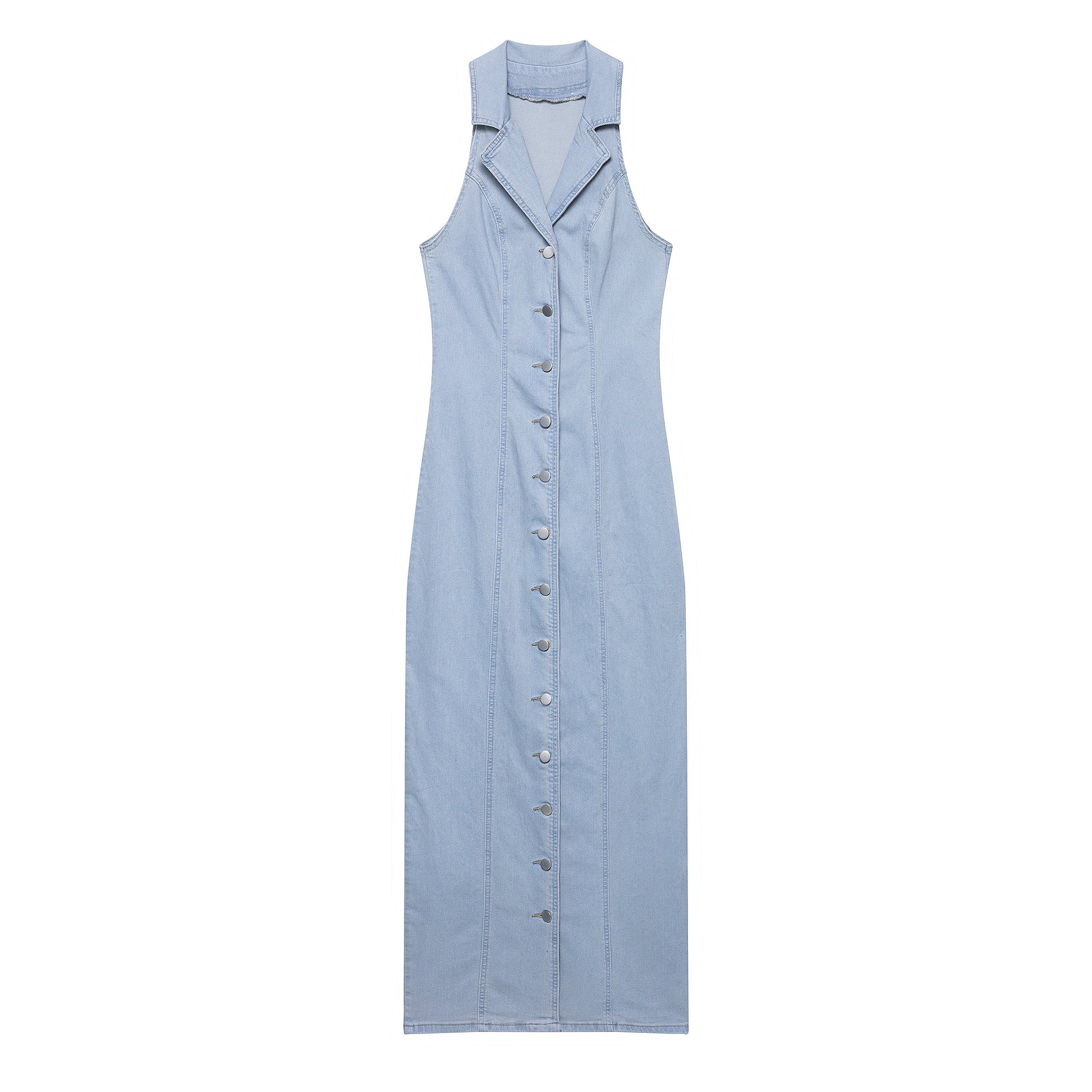 Women Clothing Early Spring Light Blue Sexy Button Denim Long Dress