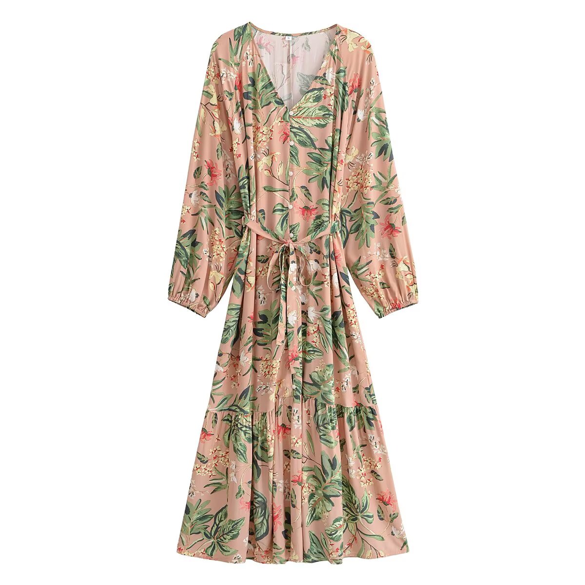 Summer Wind Women Rayon Printed Belt Bohemian Casual Loose Dress
